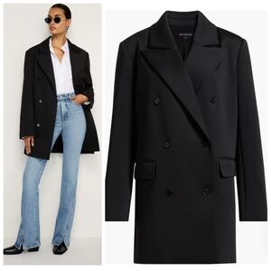 Good American Scuba Double-Breasted Longline Coat Black | Sculpting |Size 2X